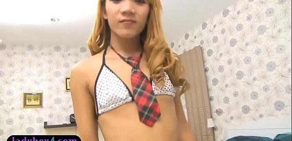  Teen ladyboy schoolgirl wants a huge white cock in her ass